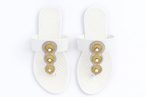 Women’s Fancy White Flat Chappal with Pearl Design (mix size)